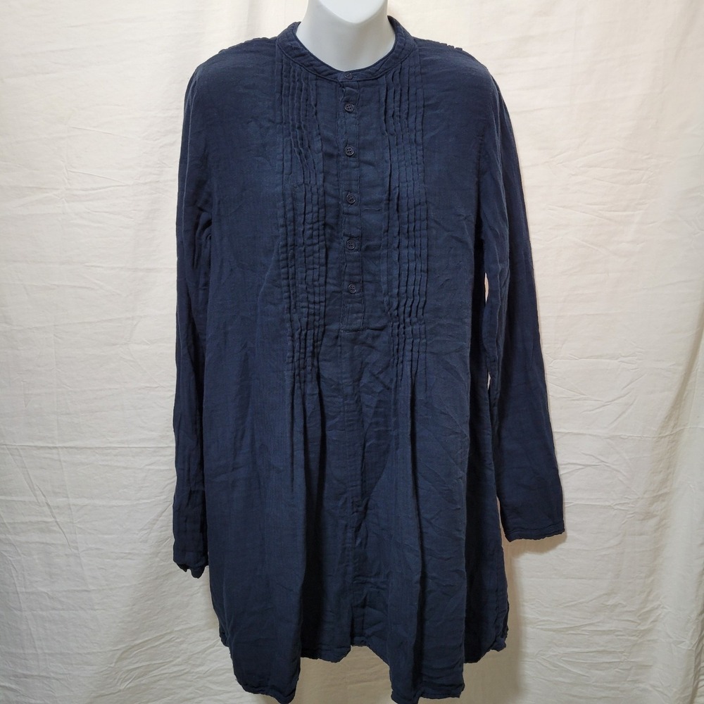 Free People CP Shades Yoko Tunic Blue Cotton Gauze Pintuck Mini Dress Sz Small